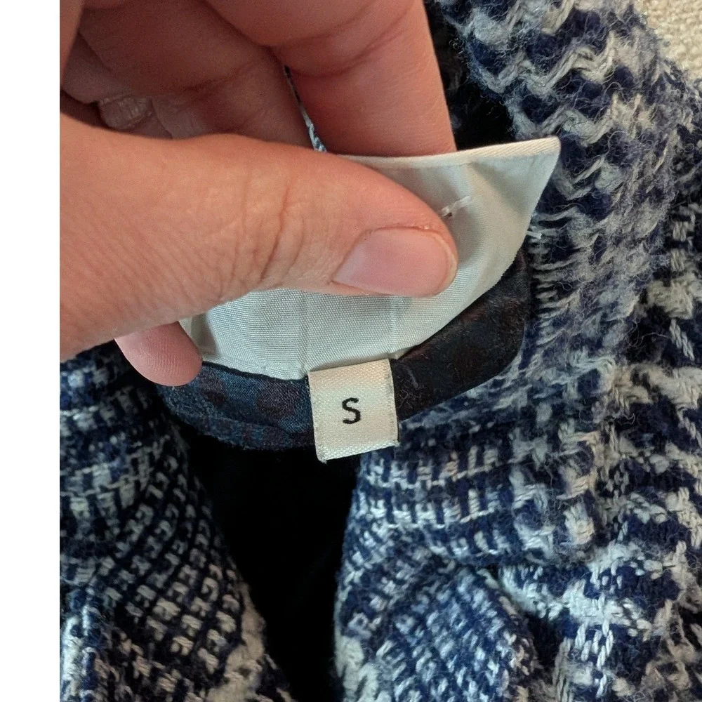 CECILIE Copenhagen Anthropologie Alvia Plaid Overcoat Navy Wool Blend Coat- S - Picture 5 of 9